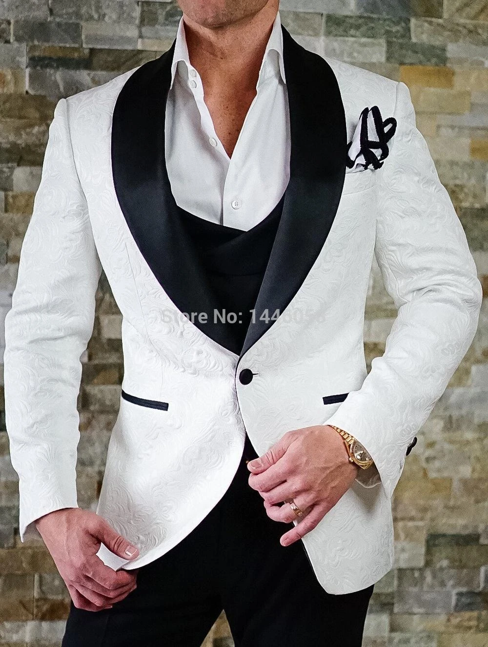 Traje de de marca para hombre, traje Masculino solapa negra y patrón blanco, esmoquin ajustado para novio, 3 piezas, Blazer para boda y graduación, 2018|Trajes| - AliExpress