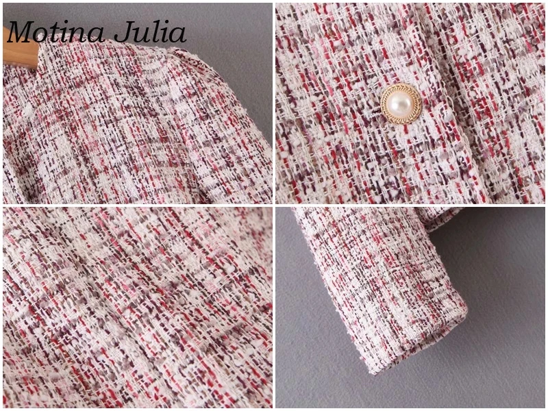 Motina Julia элегантный костюм из двух частей твидовый Блейзер Женский полосатый твидовый в клетку юбка+ пальто вечерние Клубные уличные женские комплекты