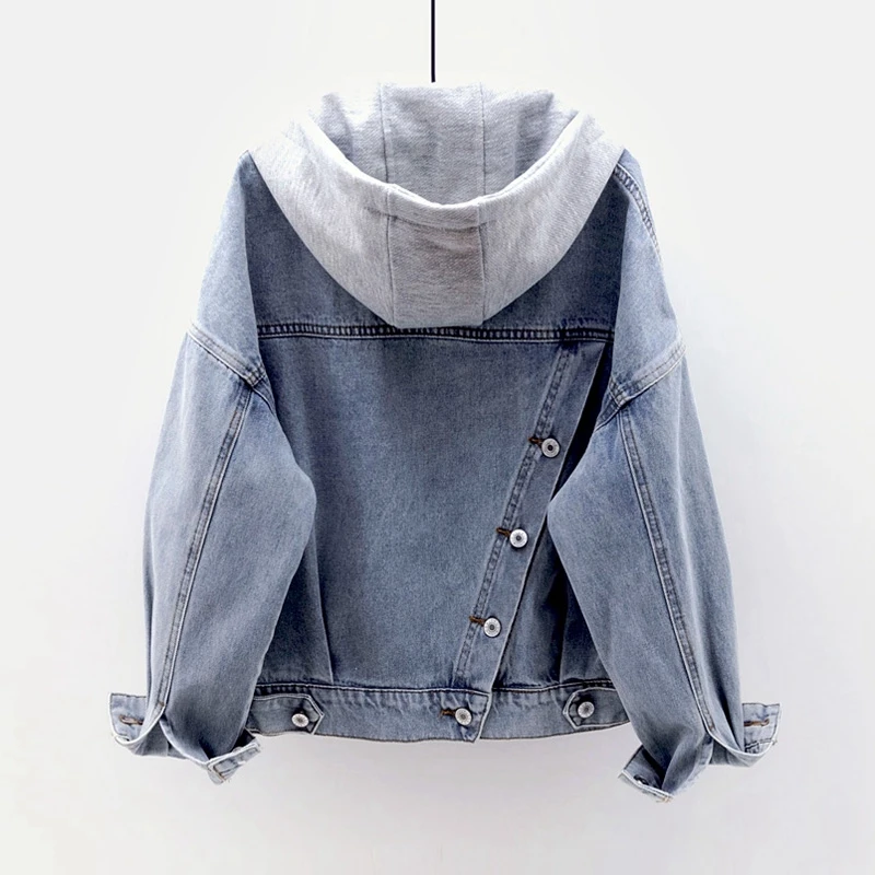 Guilantu Hooded Denim Coat Women Spring Autumn Single Breasted Pocket Plus Size Vintage Streetwear Jacket Overcoat Female Size