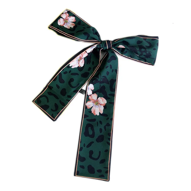 

2019 Leopard Animal Print Scarf Women Silk Scarf Small Handle Bag Ribbons Female Neckerchief Head Long Scarves