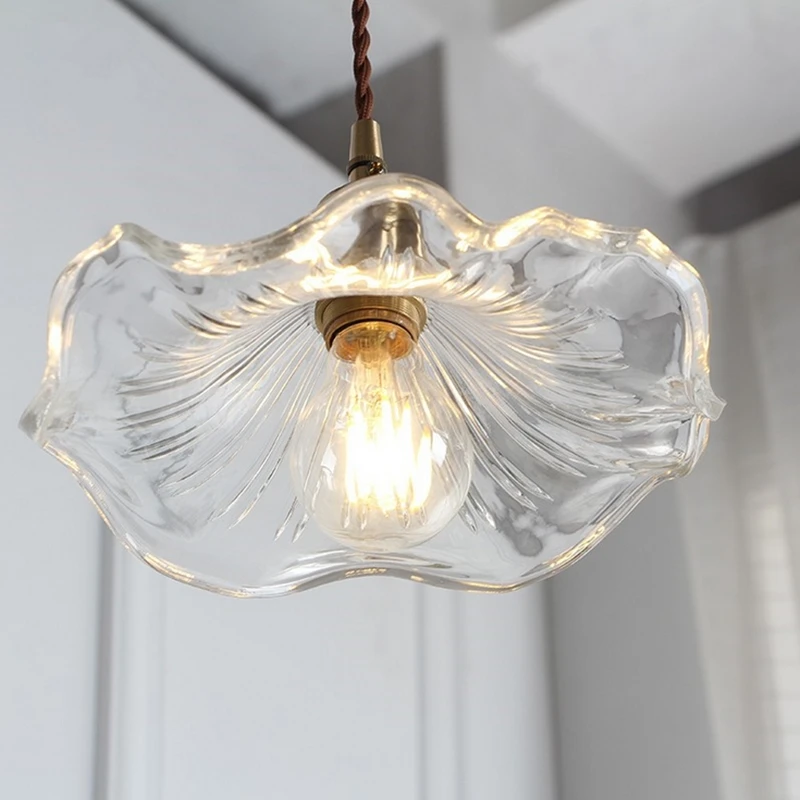 

Modern clear glass hanging lamp led indoor art decor dining room study flower design pendant lights