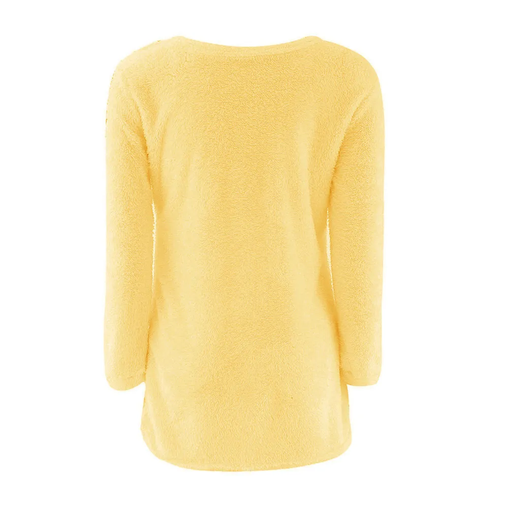 Женский костюм Xxxl Женский Повседневный однотонный длинный рукав женский джемпер свитер блузка - Цвет: Yellow