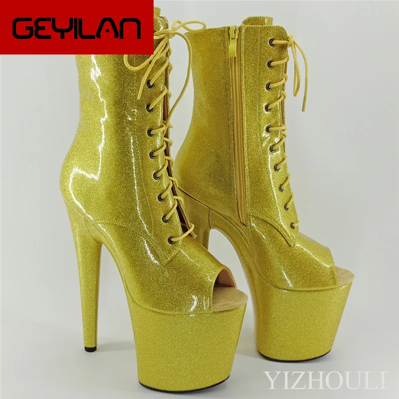 

PU vamp 20CM stiletto party heels, pole dancing boots, banquet wedding stage show 8-inch ankle boots