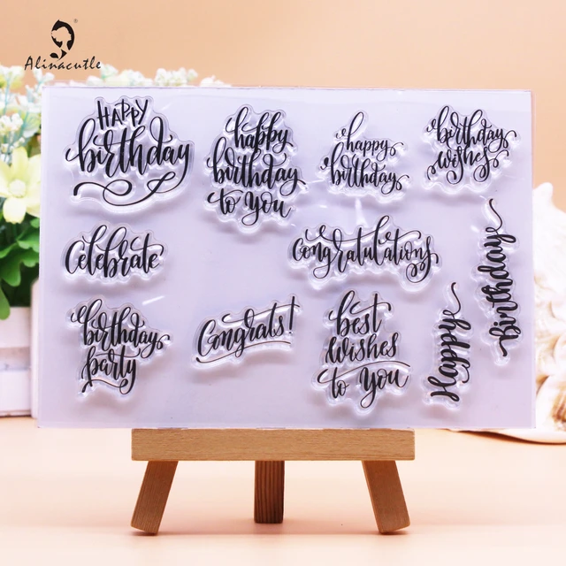 Happy Birthday Words Clear Stamps Silicone Stamp Cards Birthday Blessing  Words Clear Stamps for Card Making Decoration and DIY Scrapbooking