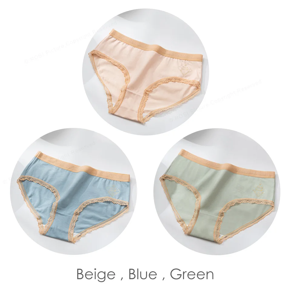 Beige Blue Green 3pcs/lot Comfort Cotton Underpants With Lace Briefs Female Underwear Women's Seamless Knickers Lingerie Antitacterial Breathable - Цвет: Beige Blue Green