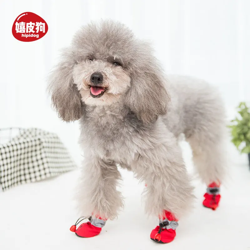 4Pcs/set Pet Dogs Winter Cloth Shoes Rain Snow Waterproof Booties Socks Rubber Anti-slip Shoes For Small Dog Puppies Footwear