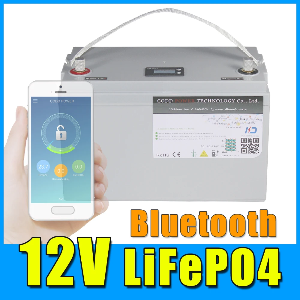 Аккумулятор LiFePO4 12 В 100 Ач 200 ач с bluetooth BMS 10 А зарядное устройство