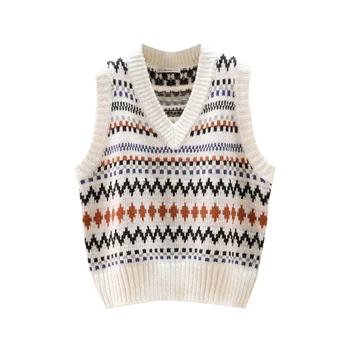 

2020 knitting vest pullover v neck sleeveless sweater vest gilet chaleco all match knitted vest waistcoat tide preppy style top