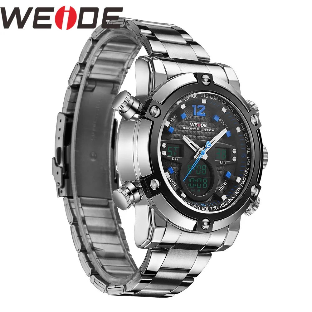 WEIDE Watch Men Relogio Masculino Watch Date Alarm Back Light Time Zone Quartz Relojes Men Digital Wrist LCD Men Reloj Men Watch