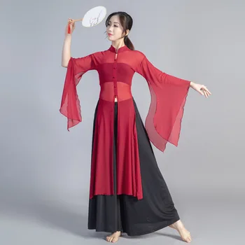 Vintage Oriental Belly Dance Dress Chinese Cheongsam Yarn Antiquity Classical Hanfu Uniforms Clothing Female Performance Costume