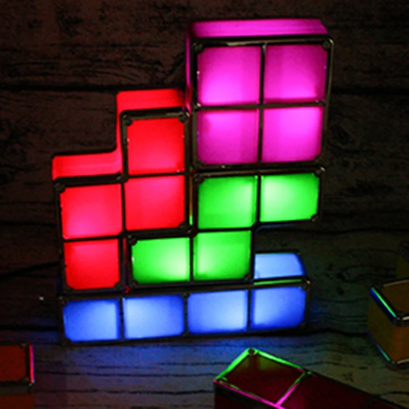 Детский Ночной светильник DIY Tetris Puzzle светильник s Штабелируемый кубик Новинка игрушка прикроватная Красочный Светодиодный светильник Декор Детский подарок EU Plug