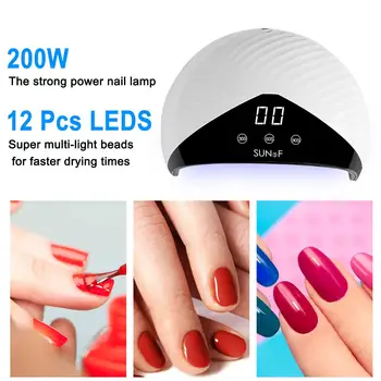 

12Pcs UV dryer lamp 200W LED memory function nail lamp for drying gel polishing 30/60/99s timer automatic sensor manicure