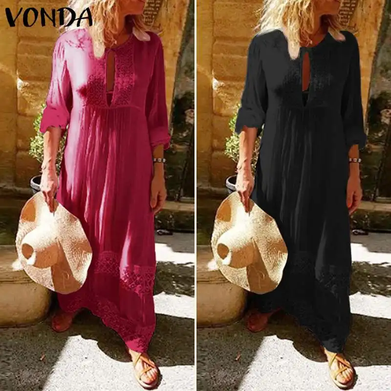 Модное платье, VONDA, сексуальное, открытое, макси, длинное, для вечеринок, богемное, Vestidos, повседневное, с круглым вырезом, Пляжное Платье, сарафан, S-5XL