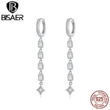BISAER, новинка, серьги-гвоздики, специальный Прозрачный квадратный циркон, блестящие, блестящие, для женщин, настоящее 925 пробы, серебряные, вечерние, подарок, HSE583