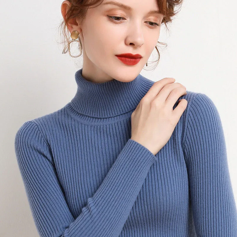 blue sweater 2021 Autumn Winter Thick Sweater Women Knitted Ribbed Pullover Sweater Long Sleeve Turtleneck Slim Jumper Soft Warm Pull Femme turtleneck sweater Sweaters