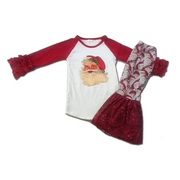 

Kids clothing sets with santa prints bell pant for girls' outfits
