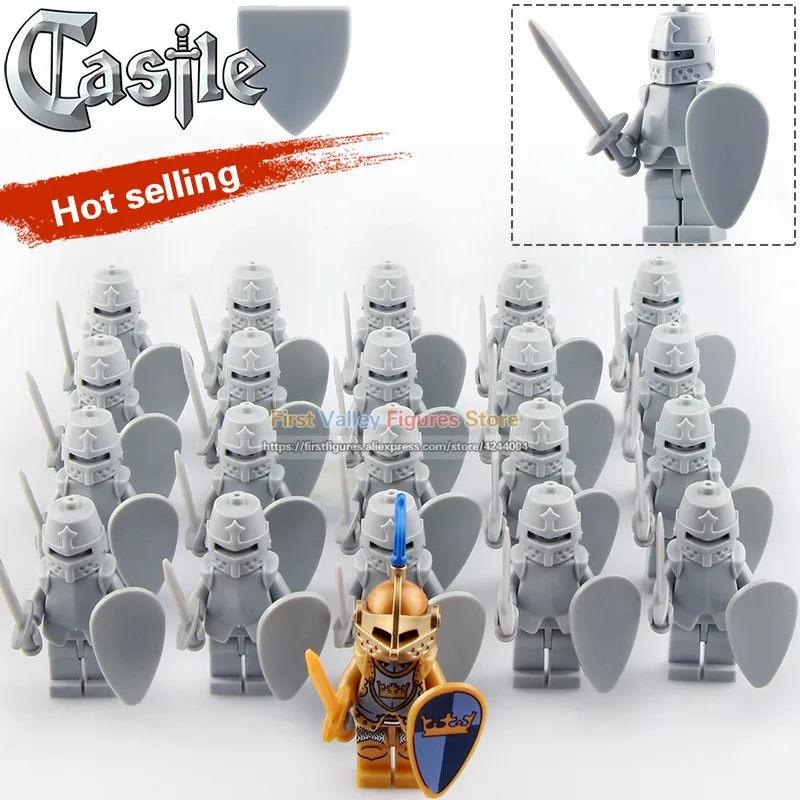 

21pcs Silver Knight King Knight Medieval Castle Knight Armor Heavy Knight with Weapons Figures Building Blocks Bricks toys 9811B