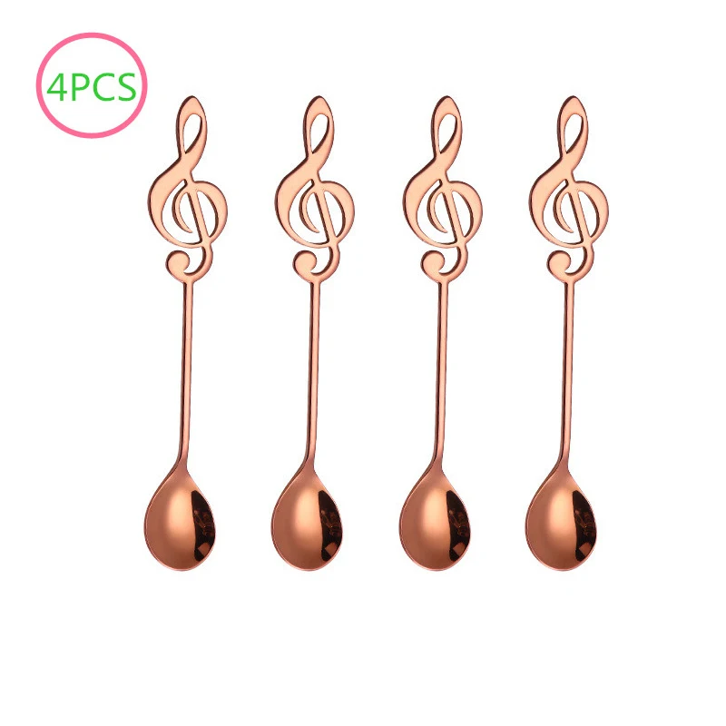 rosegold spoon 7 шт/4 шт музыкальная нота кофе нержавеющая сталь для ложек чайные ложки для помешивания набор сахара мороженое кружка десертная ложка посуда для напитков - Цвет: rosegold spoon