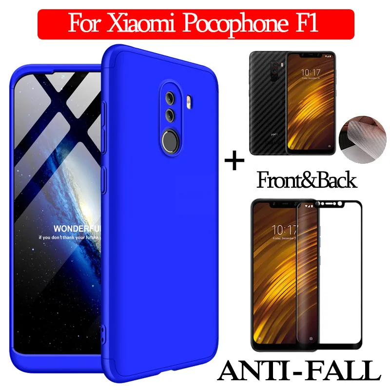 CaseFrontBackGlass4 3-в-1 cтекло+ 360 Защитный чехол на сяоми Покофон-Ф1 чехол Xiaomi Pocophone F1 полная защита чехол Poco-F1 Пластик жесткий чехол Покофон Ф1 задняя крышка чехол xiaomi poco f1 - Цвет: CaseFrontBackGlass4