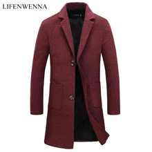 LIFENWENNA, осень-зима, новая модная брендовая мужская одежда, трендовая куртка, шерстяное пальто для мужчин, приталенное пальто, шерсть и смесь, мужское пальто, 5XL