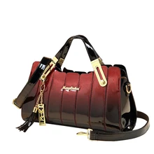 Модные лакированные кожаные сумки для женщин, кожаная сумка, панельная сумка через плечо, женская красная Свадебная сумка, клатчи с кисточками