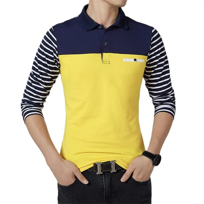 

ARCSINX Long Sleeve Polo Shirt Men Plus Size 5XL 4XL 3XL Fashion Slim Fit Polo Men Polo Shirt Striped Cotton Polos Men Big Size