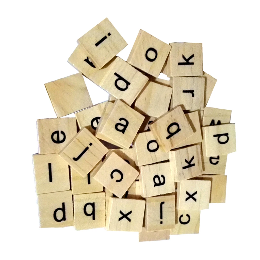 100pcs Wooden Alphabet puzzle Tiles Black Letters Board For Craft DIY Wood