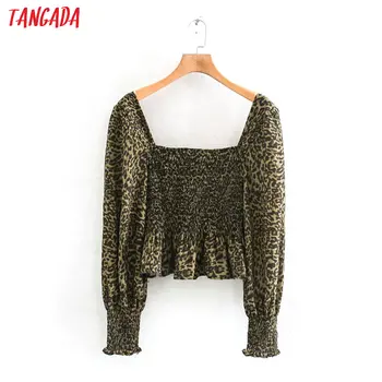 

Tangada women retro slim animal print green blouse long sleeve chic female sexy crop shirt blusas femininas 2W121