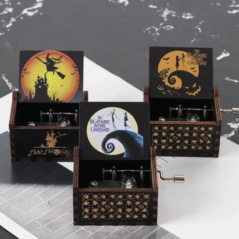 

Wooden hand crank Halloween Music box Queen Bohemian RhapsodyCan't help falling in love birthdayMusic party favors gift for kids