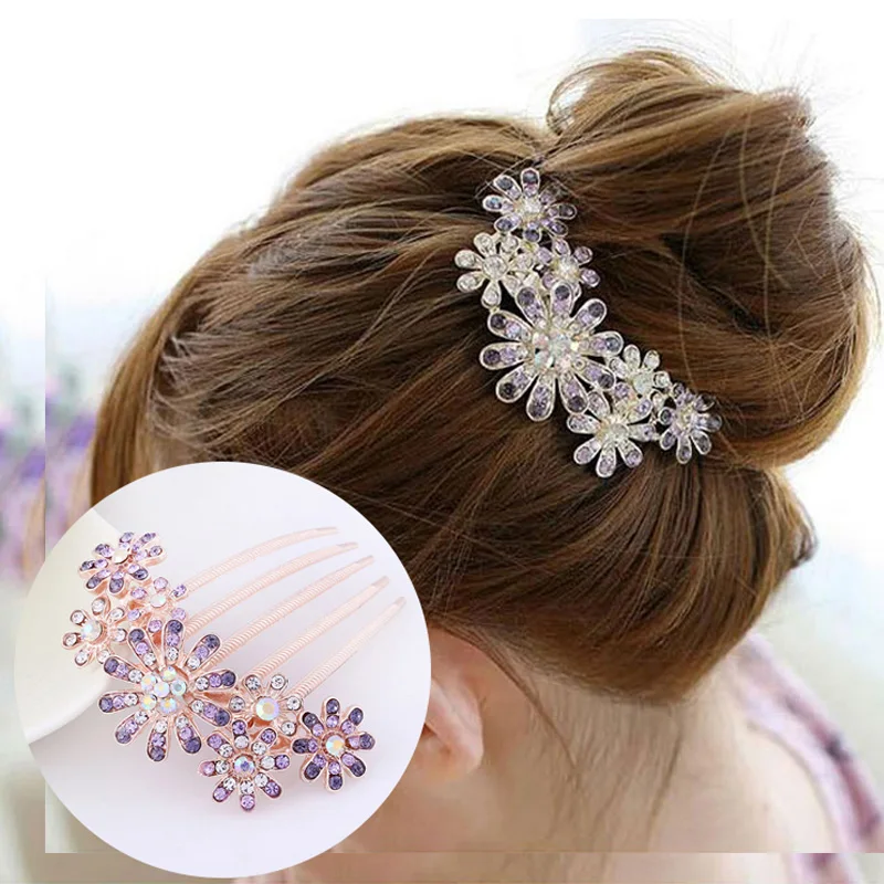 

Women Hair Accessories Girl Hairpins Crystal Rhinestone Petal Hair Comb Flower Pin Hair Clip Hairdressing Styling Tools Headwear