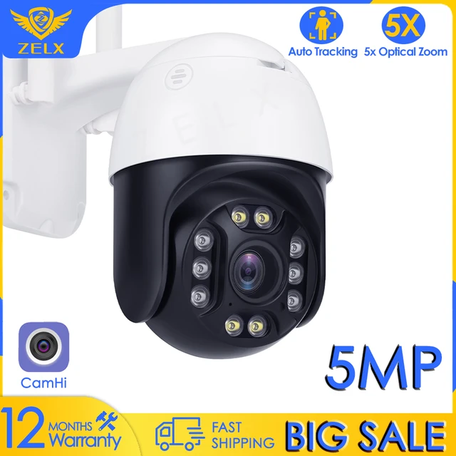 $- CamHi 5MP  Outdoor Camera WIFI CCTV Camera Alarm Auto Tracking Security Camera 5X Optical Zoom Wireless PTZ  Surveillance Camera