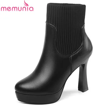 

MEMUNIA 2020 new arrival ankle boots women high heels platform boots slip on autumn winter dress shoes ladies office shoes