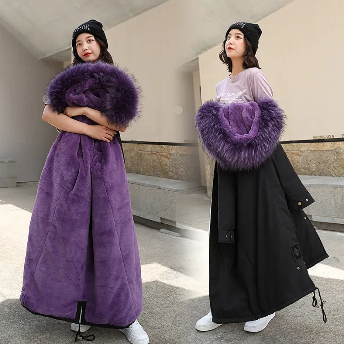 

2019 Autumn And Winter New Style down Jacket Women's Korean-style Long over-the-Knee Loose-Fit BF Waist Hugging Slimming Pike Fu
