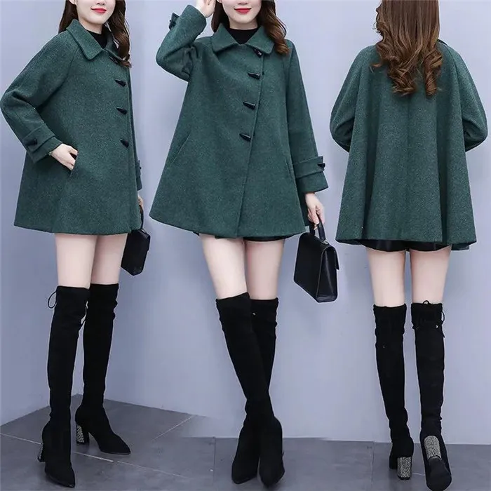 feminino mid-length moda casaco outerwear solto lã