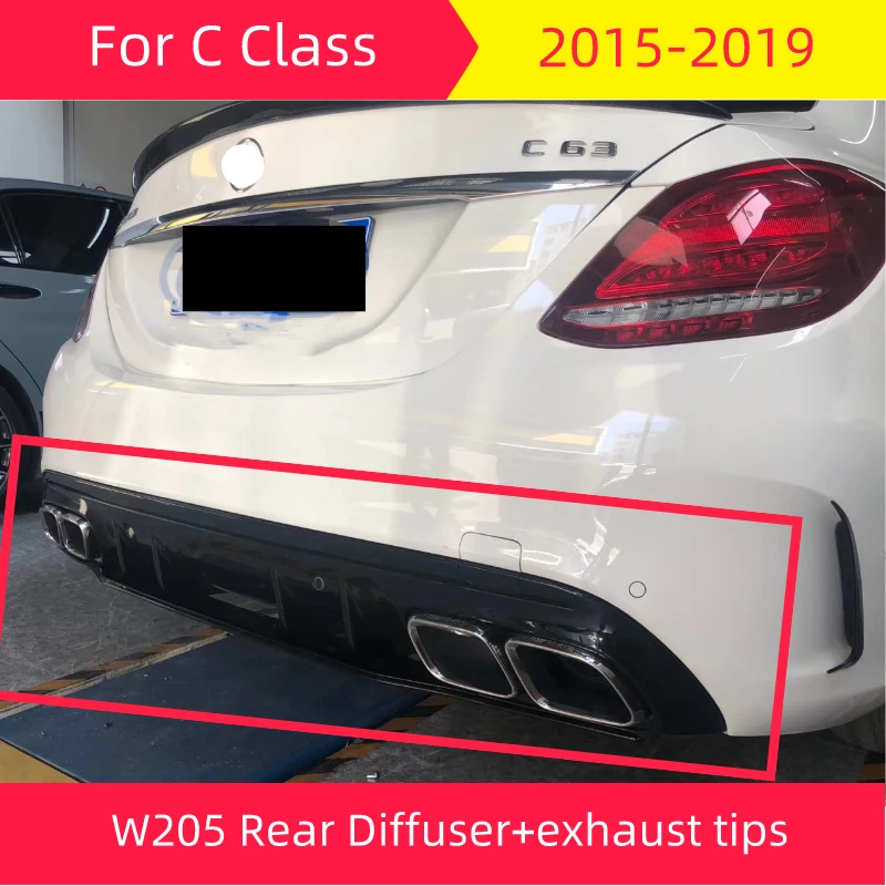 Задний диффузор с наконечниками выхлопных газов для Mercedes W205 C class 2015 2019 Седан 4