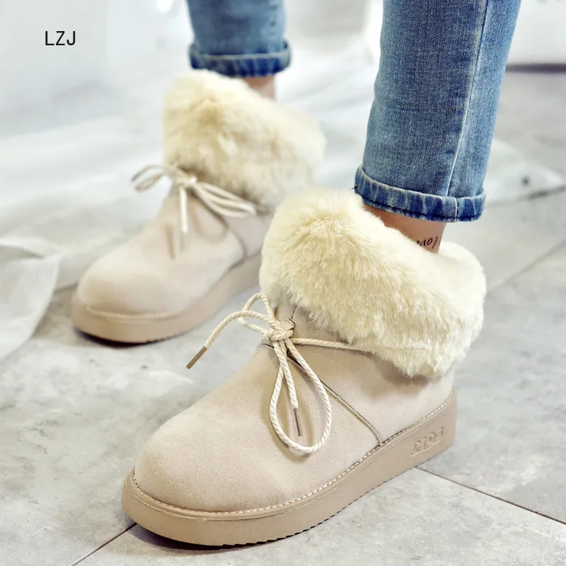 LZJ/ женские плюшевые ботильоны; женские зимние ботинки на плоской подошве; женская обувь; теплые слипоны; botas mujer; большие размеры 35-40