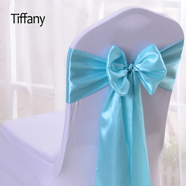 1pc Satin Chair Sash Bow Ties Bands For Hotel Banquet Wedding Party Decoration Red/Blue/Yellow Multi Color 16*275cm Tiffany