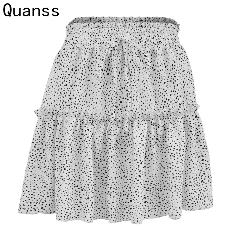 

Quanss Summer Dot Print Chiffon Skirt 2021 Fashion Women Streetwear Ruffles High Waist Lace-Up Loose Sexy Mini Jupes WZQ14