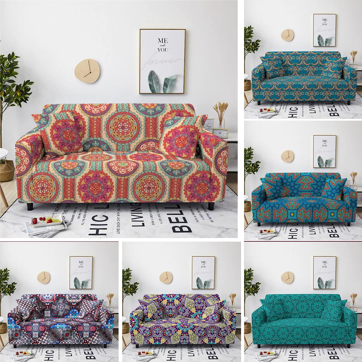 Mandala Bohemia Sofa Cover Stretch Slipcover Sectional Elastic Couch for Living Room L Shape Armchair 1/2/3/4 Seater | Дом и сад