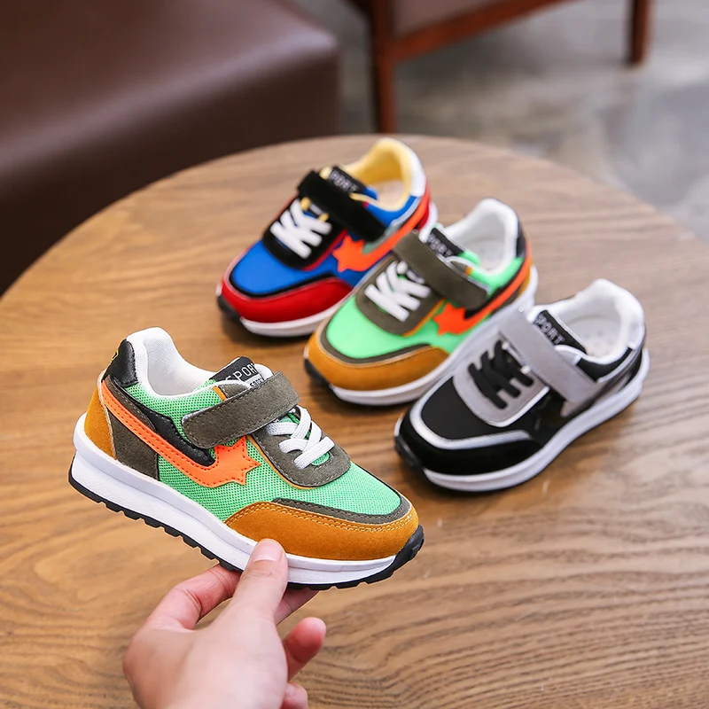 

New Spring/Autumn Children Shoes Sport Patchwork Star Girls Sneakers Mesh Breathable Boys Shoes For Kids EU 22-36