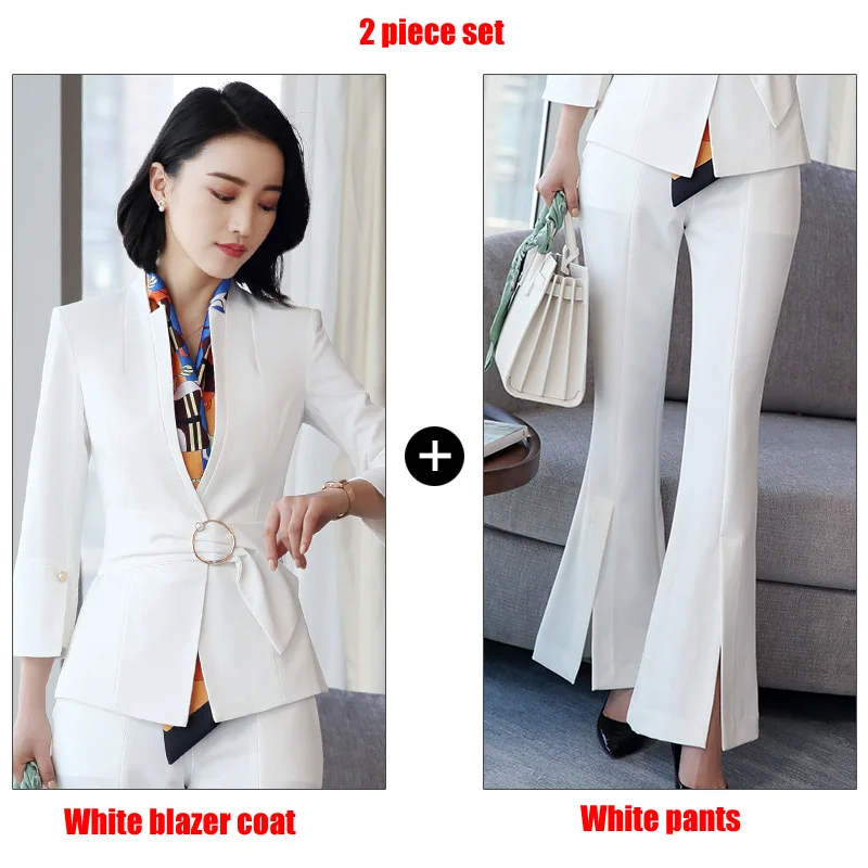 White pants suits Комплект из двух предметов, Деловые женские брючные костюмы, большие размеры, рабочая одежда, Офисная Женская одежда, три четверти, Тонкий деловой Блейзер и брюки, комплект - Цвет: White pants suits