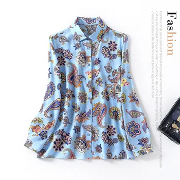 

New mulberry silk shirt collar cashew printing long sleeve coat female joker 02 silk shirt
