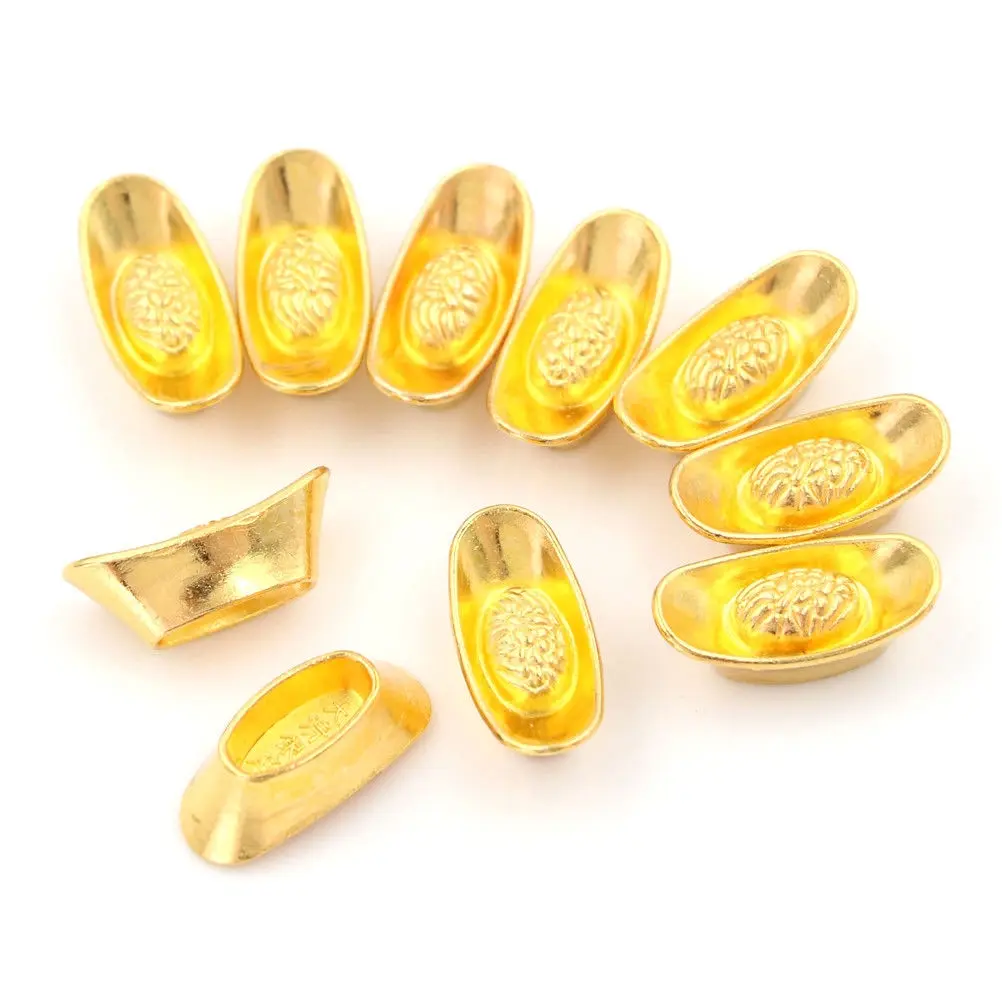Gold Ingot Ornament 10pcs 10-21mm Chinese Lucky Yuanbao Fengshui Decor Mascot Metal Crafts Auspicious Lucky