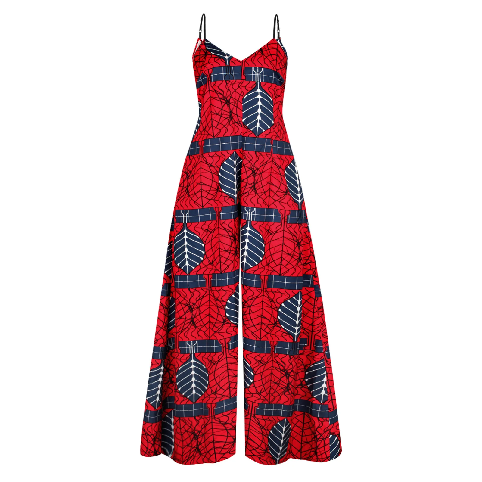 Africa Clothing BUSHRA African Dresses Women Ladies Dashiki Print O-Collar Ankara Kanga Style Sexy Suspender Trousers Robe Jumpsuit 2022 New african gowns