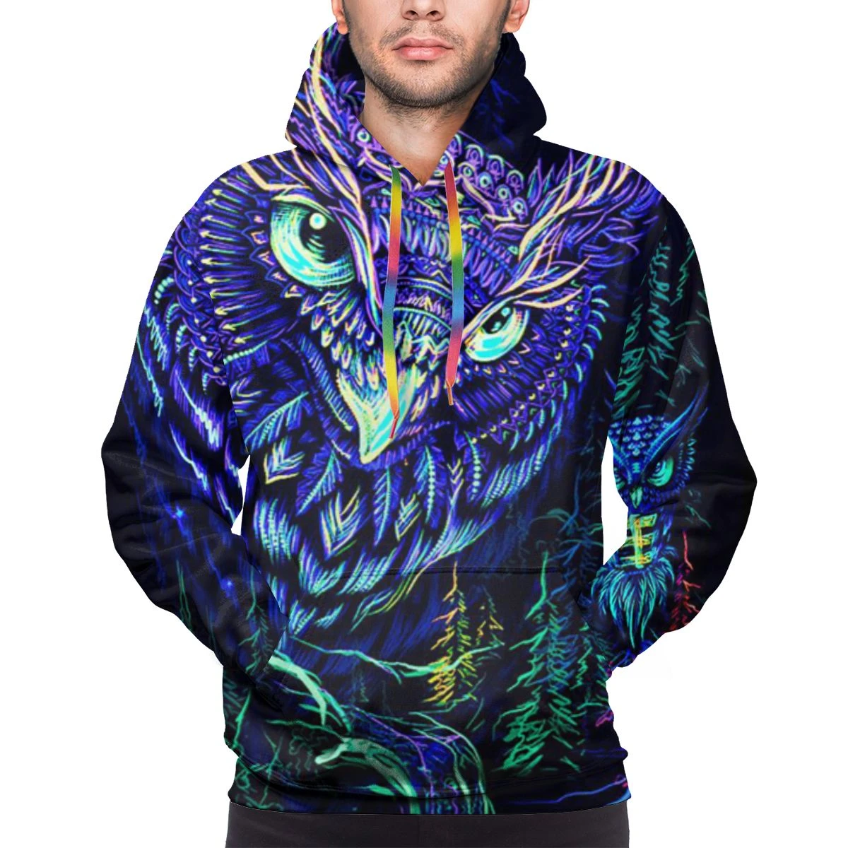 3D Digital todo fluorescente negro búho hombres Casual Sudadera con capucha con bolsillo sudaderas|Sudaderas con capucha y sudaderas| - AliExpress