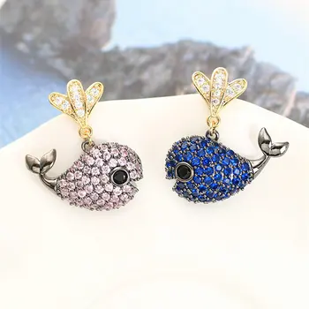 

fashion cute korean animal blue whale zircon earring for women