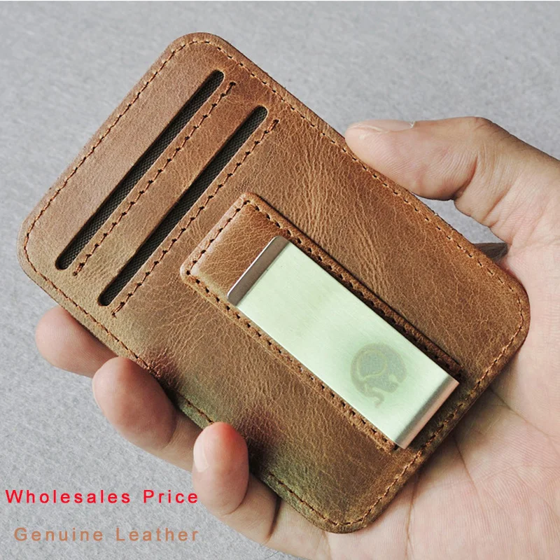 

Genuine Leather Men Money Clip Metal Card Pack Wallet Slim Bills Holder Clips Clamp for Money Clip Holders