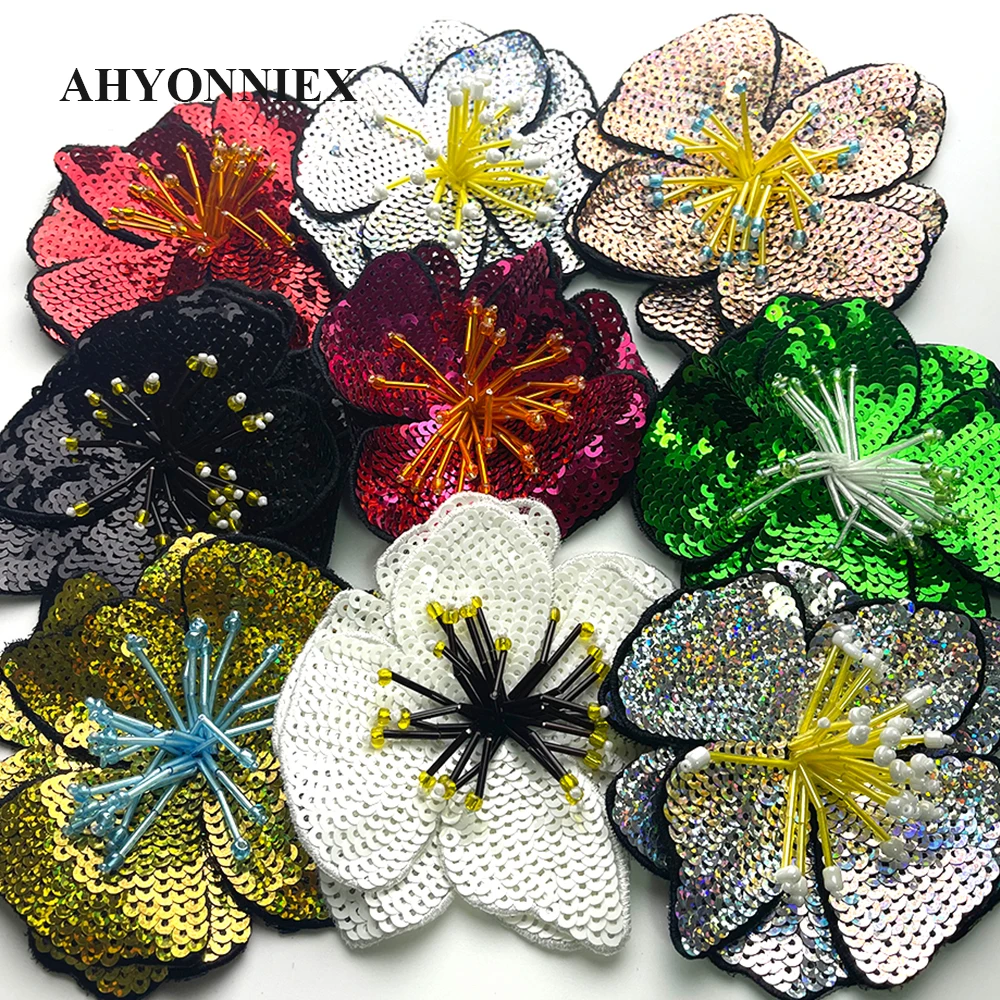 Grandi paillettes fatte a mano fiori Parches ricamato Shinning Applique  abbigliamento moda cucito su accessori Patch - AliExpress
