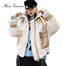 Зимняя куртка Женская Короткая Меховая мутоновая шуба новая свободная Толстая теплая шуба из искусственной овчины женская мотоциклетная Байкерская парка DBY11