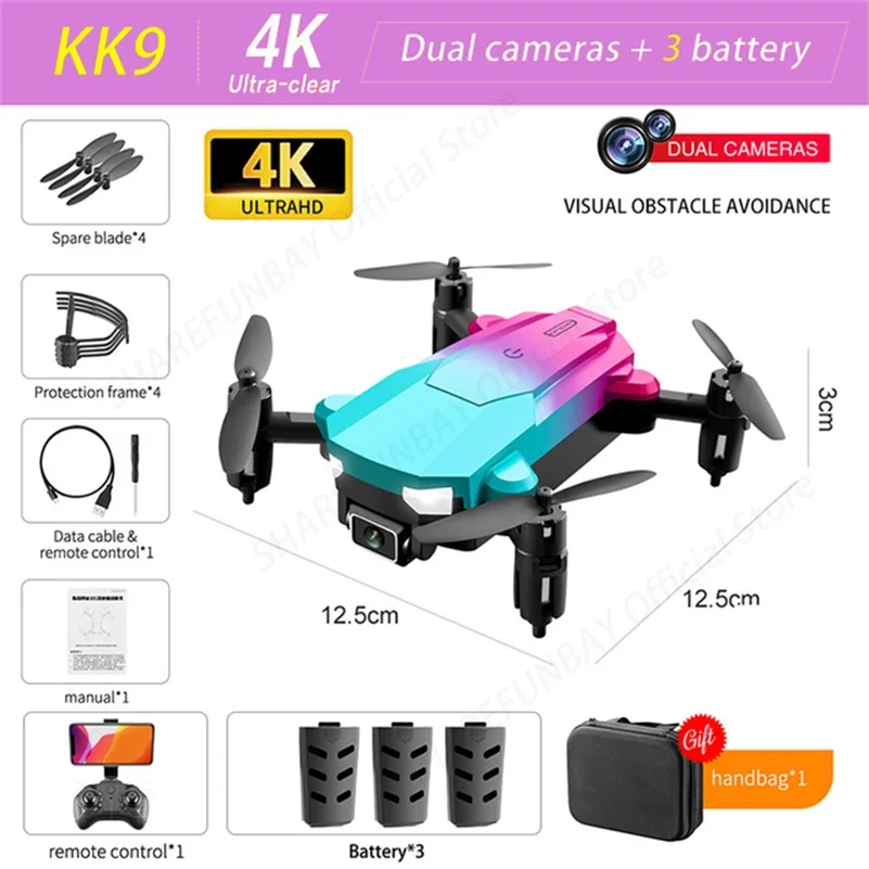 RC Helicopters modern New KK9 Mini Drone 4K Professional HD Dual Camera Rc Helicopter FPV Quadcopter Optical Avoidance Drone Foldable Toys For Boys align helicopters RC Helicopters